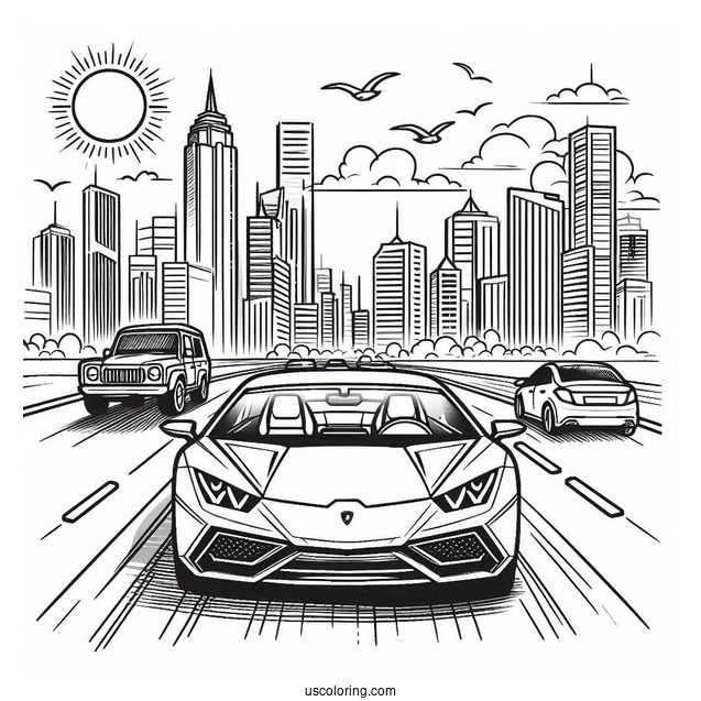 Coloring Page Of Lamborghini Driving In City