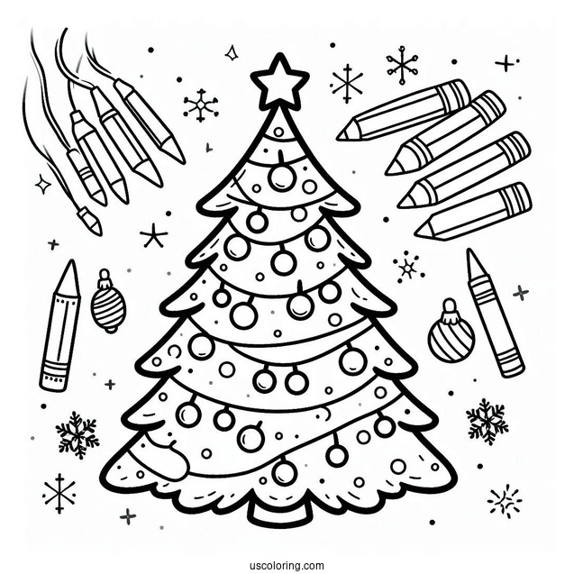 Christmas Tree With Lots Of Lights To Color