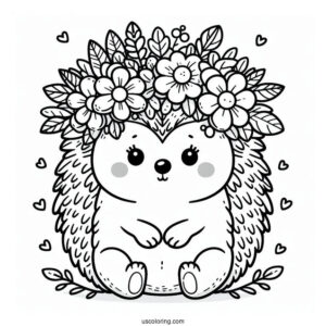 Cute Coloring Page Hedgehog Wearing A Flower Crown