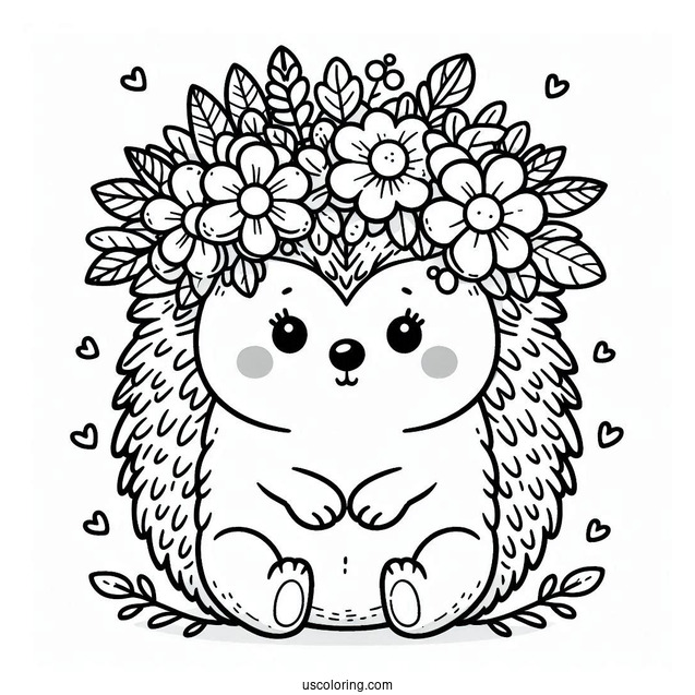 Cute Coloring Page Hedgehog Wearing A Flower Crown