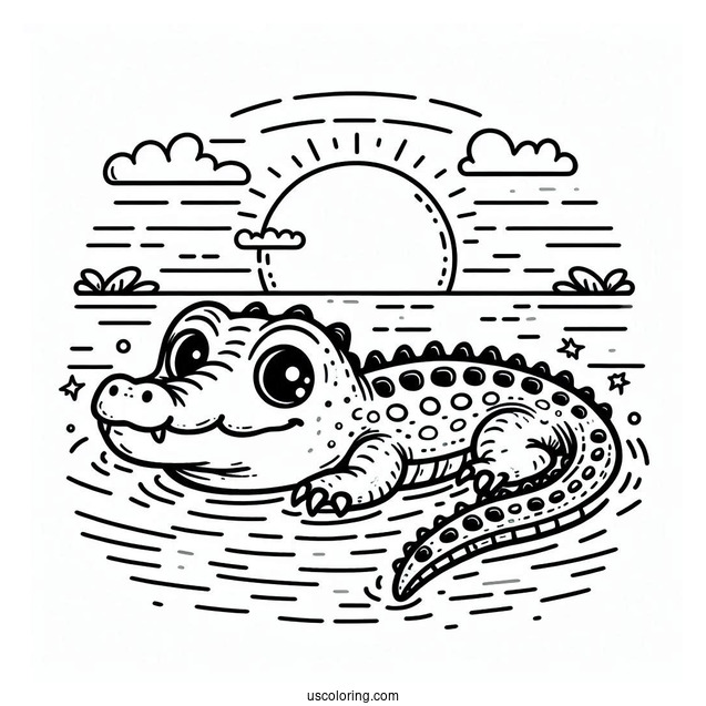 Crocodile Swimming In The Water To Color