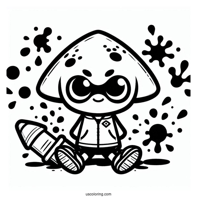 Chibi Splatoon Coloring Page Of Squid With Ink Splatter Poster