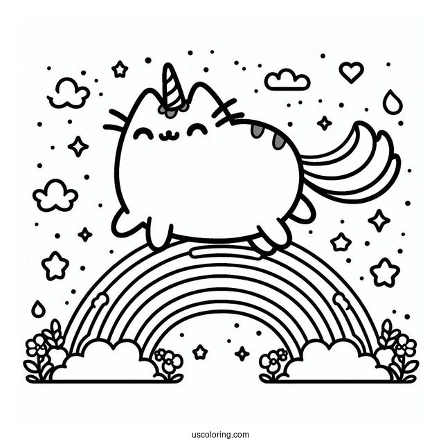 Unicorn Pusheen Cat Jumping Over Rainbow