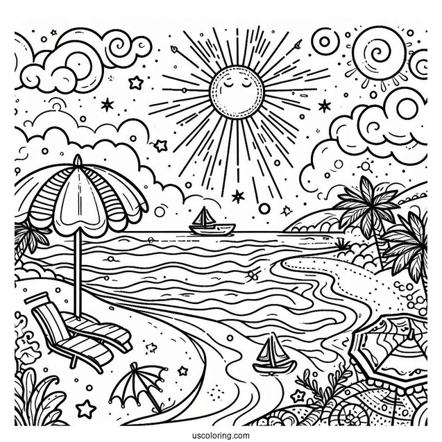 Easy Beach Coloring Page Landscape