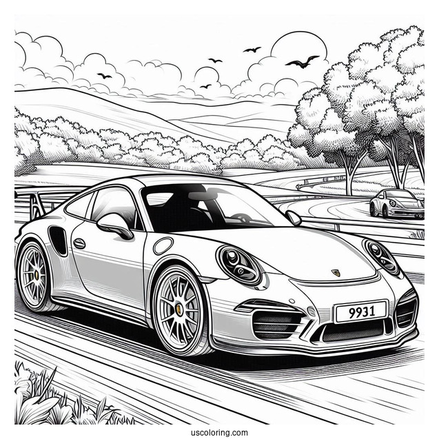 Porsche Coloring Page 930 Driving On Road