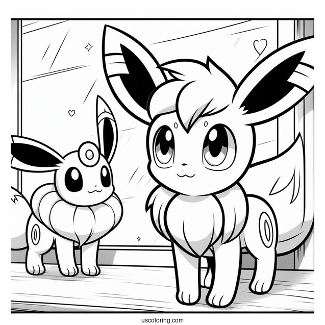 Sylveon Coloring Page Of Umbreon Looking At Eevee Pokemon Poster