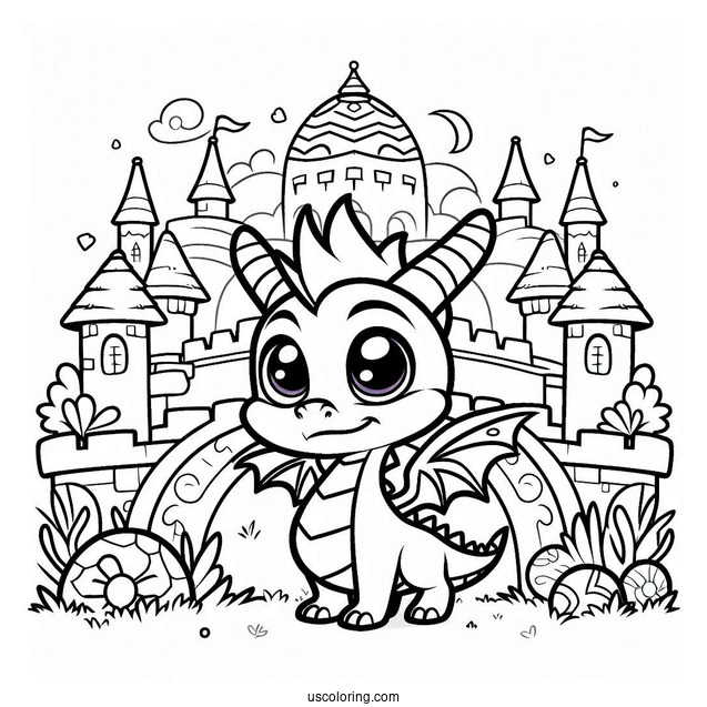 Cute Baby Sypro Coloring Page Inside A Castle