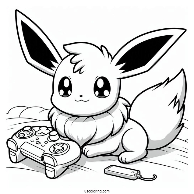 Baby Jolteon Coloring Page With Gaming Console In Background