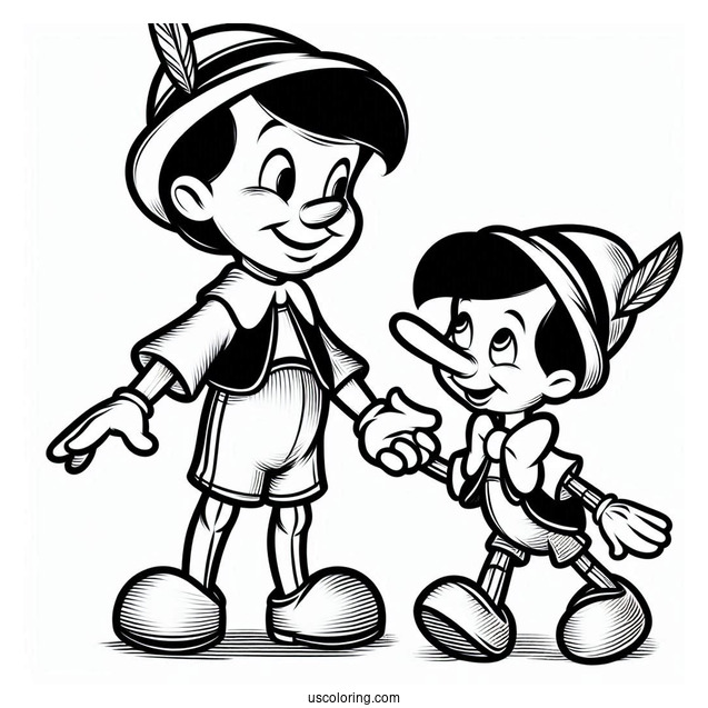 Simple Geppetto Holding Pinocchio Coloring Page