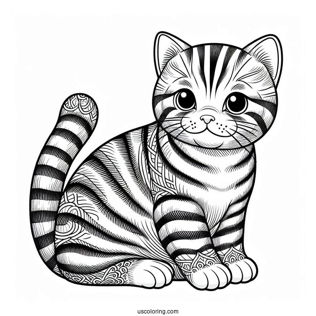 Coloring Page Of Realistic Striped Cat