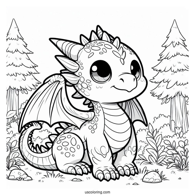 Baby Dragon In Forrest To Color