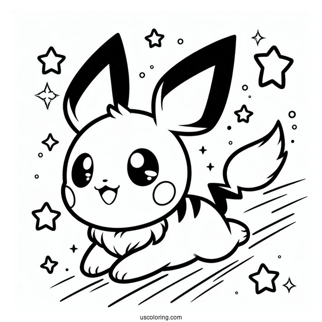 Simple Pichu Coloring Page Riding Eevee