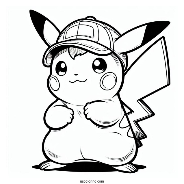 Pikachu Wearing Cap On Fighting Stance Coloring In