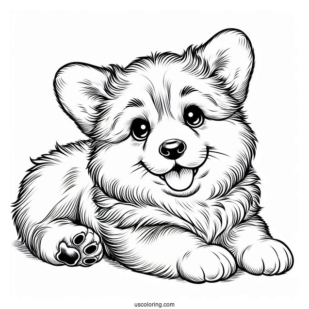 Fluffy Corgi Coloring Page Puppy