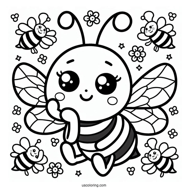 Easy Smiling Bee Coloring Page Outline For Kids