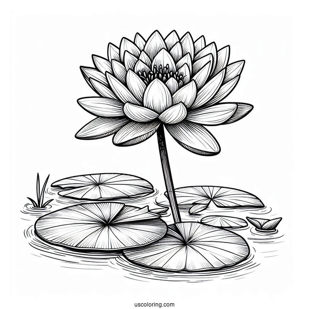 Flower Coloring Pages Of Large Water Lily On Pond