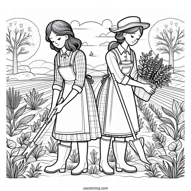 Two Farmers Planting Crops To Color