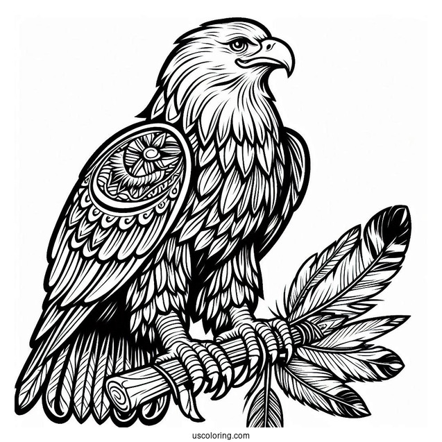 Eagle Perched On Native American Coloring Page Warrior's Arm