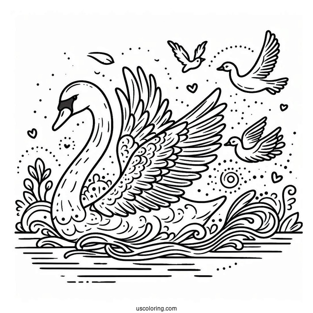 Swan Coloring Page Flying