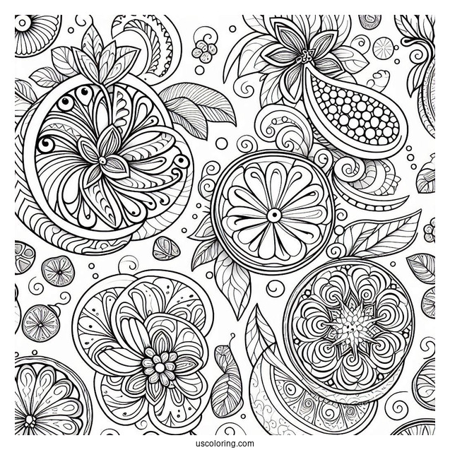 Looping Fruit Halves Pattern Coloring Page