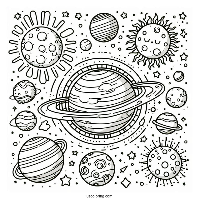 Simple Solar System Coloring Sheet For Kids