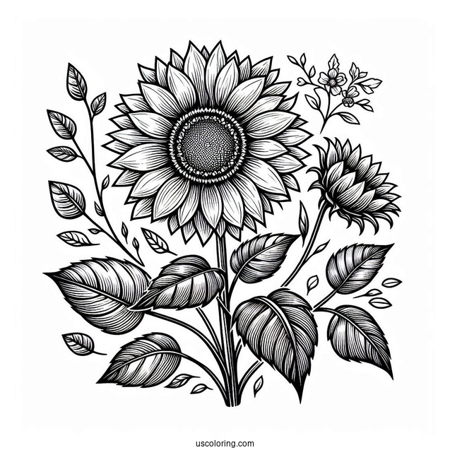 Detailed Sunflowers For Coloring