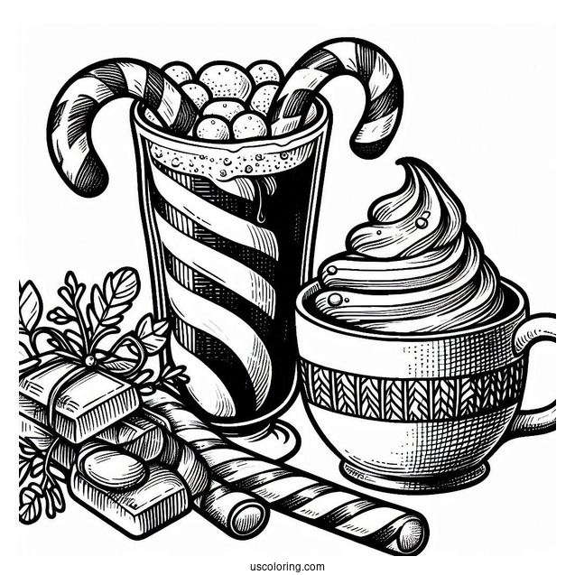 Hot Chocolate And Candy Canes To Color