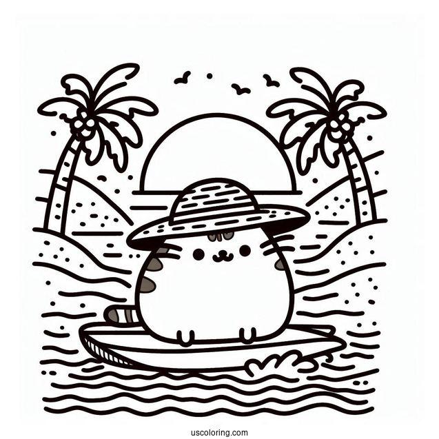 Pusheen Surfing At The Beach