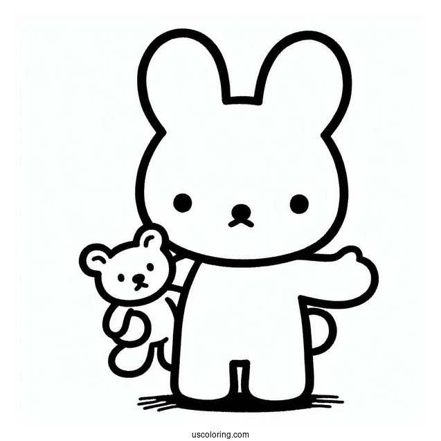 Easy Miffy Coloring Page Holding Stuffed Bear For Kids
