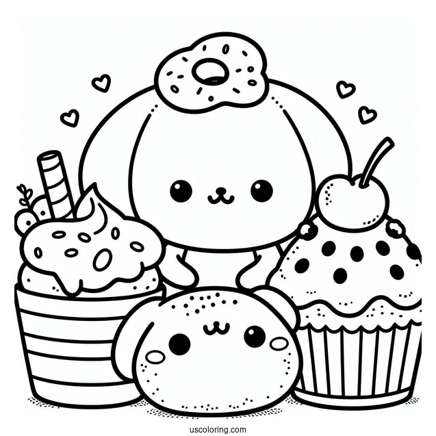 Pompompurin Purin With Muffin, Bagel, And Scone Coloring Page