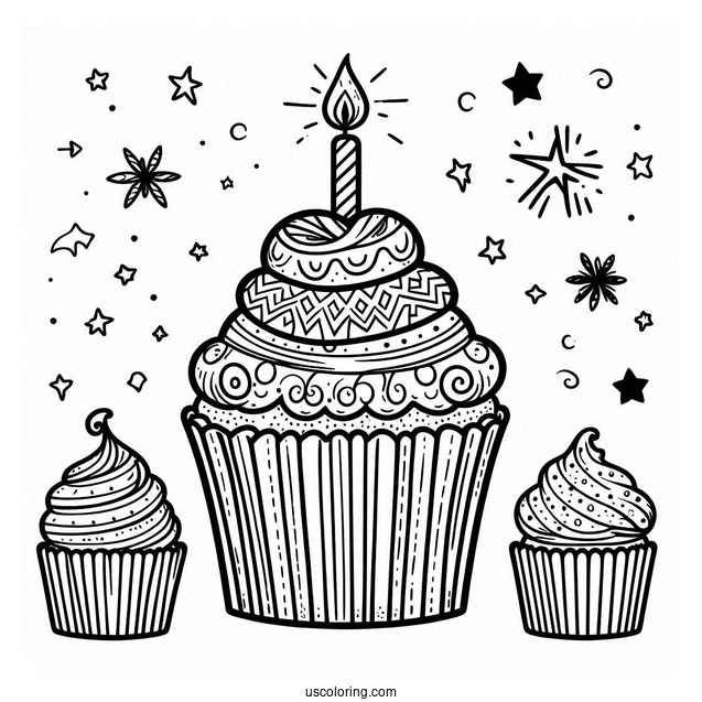 Birthday Cupcake Coloring Page
