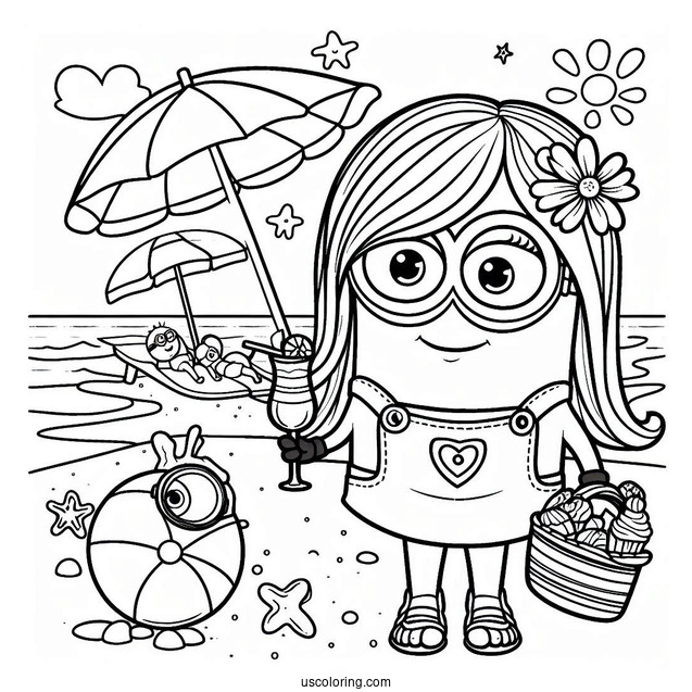 Cute Minion At The Beach Coloring Page For Kids