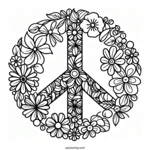 Peace Coloring Page Symbol Made Up Of Different Flowers
