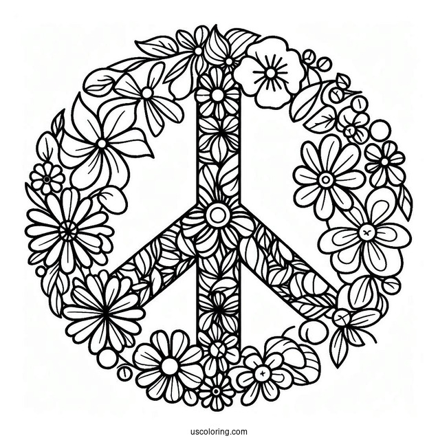Peace Coloring Page Symbol Made Up Of Different Flowers