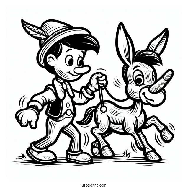 Pinocchio Coloring Page Turning Into a Donkey