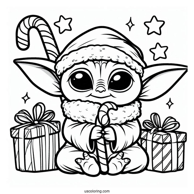 Baby Yoda Christmas Coloring Page With Candy Canes