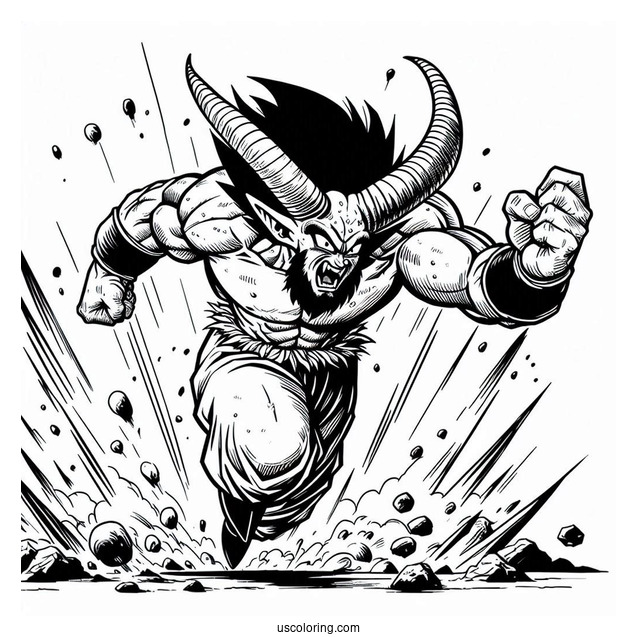 Dragon Ball Z Coloring Page Of Mr. Satan Charging Forward