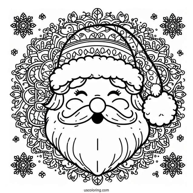 Smiling Santa Claus Christmas Mandala Coloring Page