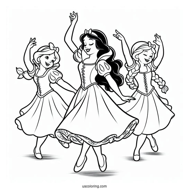 Snow White Coloring Pages Dancing With The Dwarves