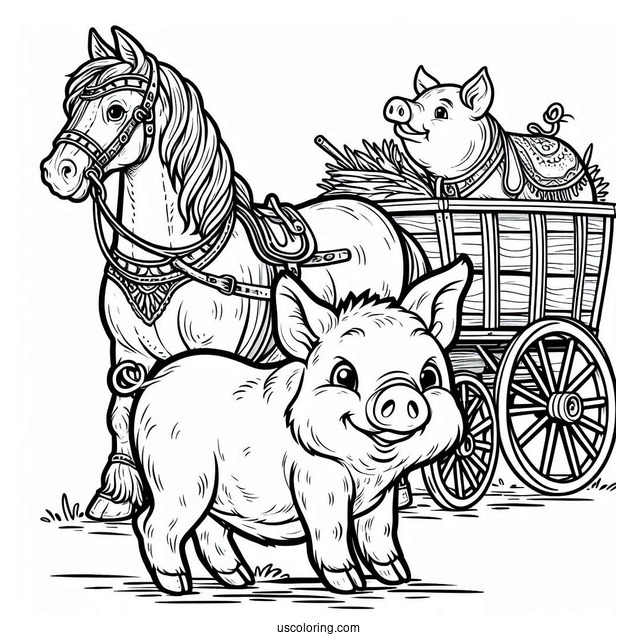 Big Farm Pig With Horse To Color