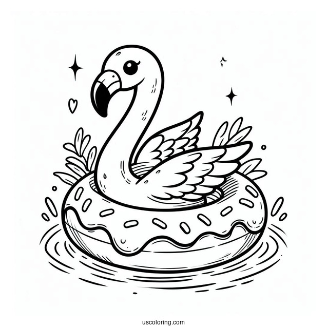Flamingo Floating On an Inflatable Donut