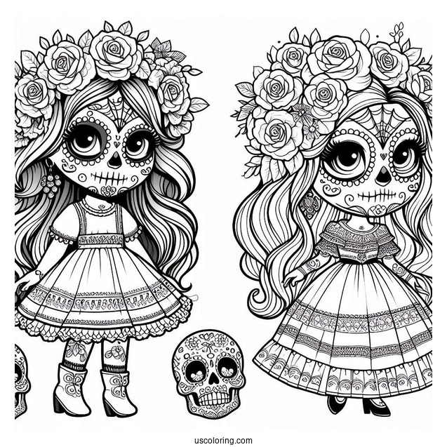 Girl In Sugar Skull Coloring Page Costume For Kids