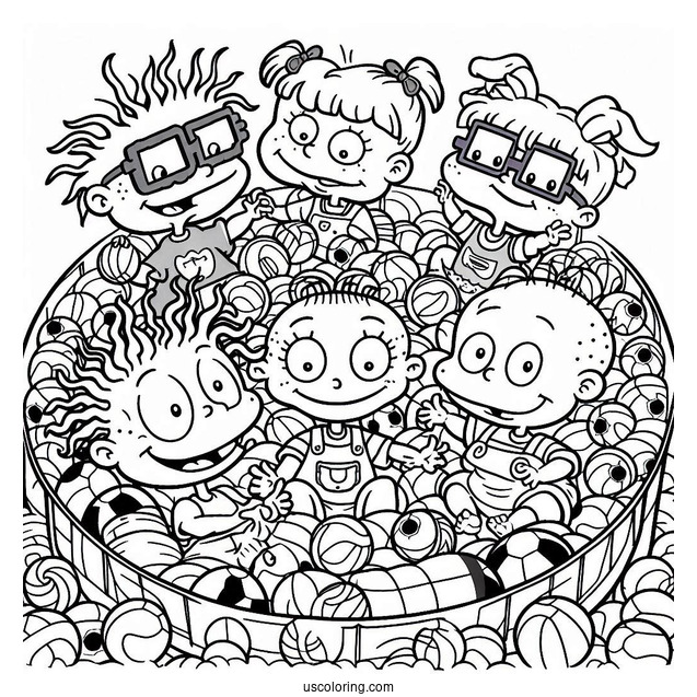 Rugrats Coloring Page Of Tommy, Chuckie, Angelika, Susie, And Dil In Ball Pit