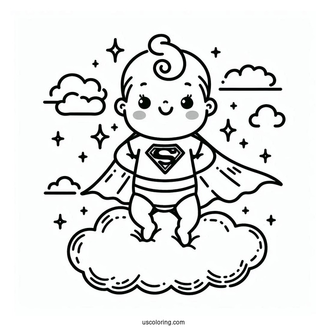 Super Baby Coloring Page In The Clouds