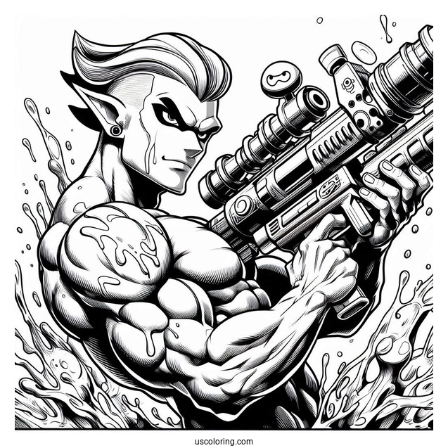 Muscular Splatoon Coloring Page Of Guy Shooting Inkjet