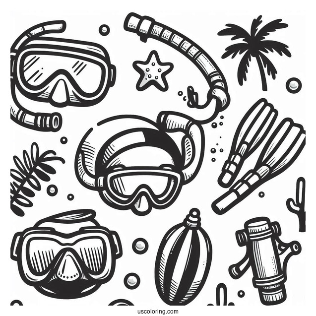 Summer Coloring Page Of Snorkeling Gear