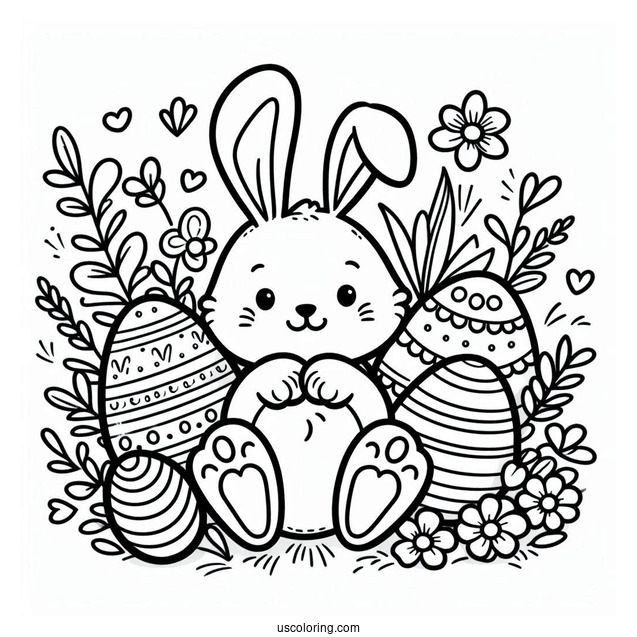 Happy Easter Coloring Page With Bunny Ears And Feet