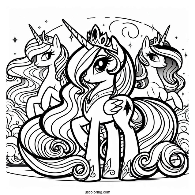 Princess Celestia Coloring Page, Luna, Cadence, And Twilight Sparkle