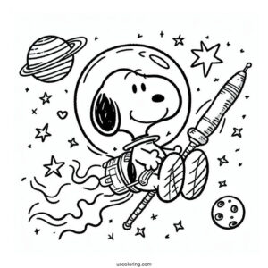 Snoopy In Space Coloring Sheet