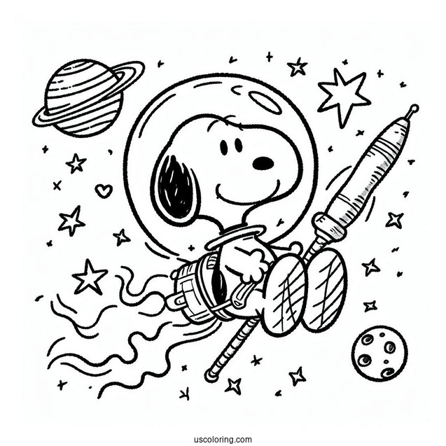 Snoopy In Space Coloring Sheet
